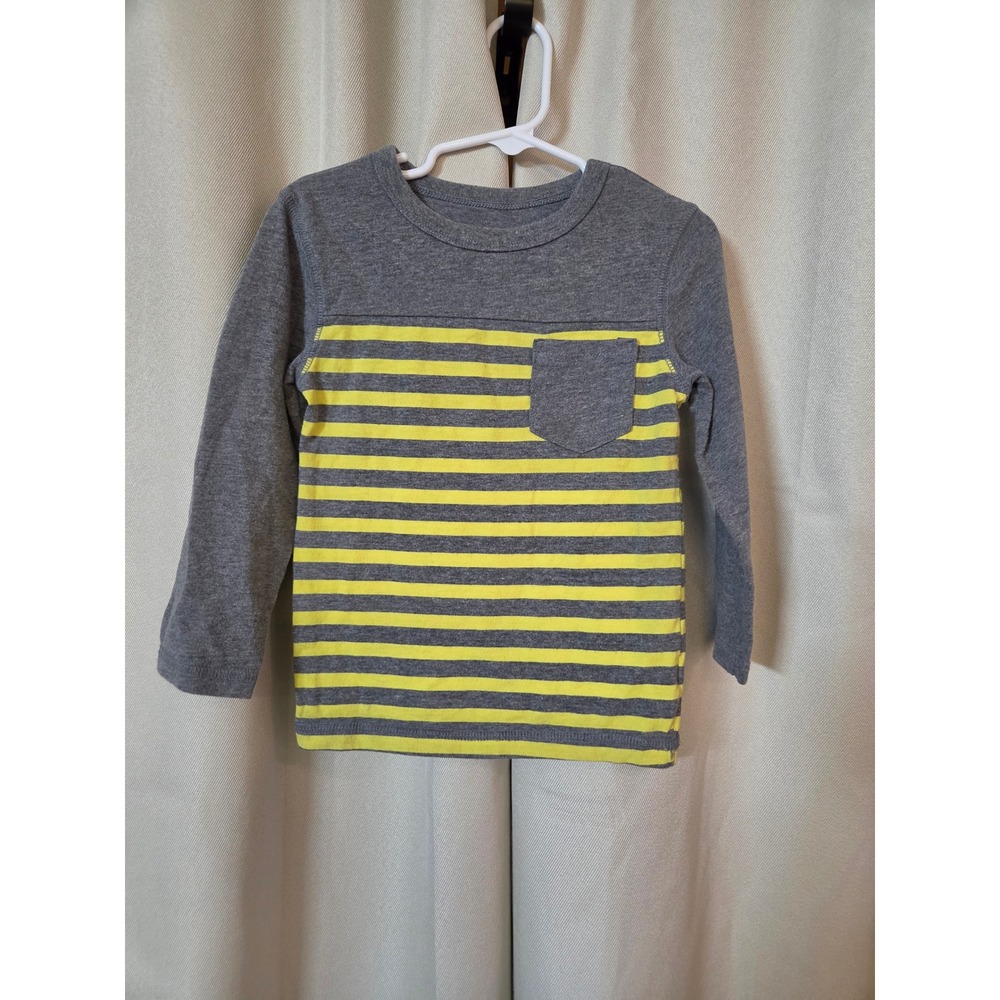 Circo Boys Gray Yellow Striped Long Sleeve Pocket T-Shirt 4T Crew Neck Cotton